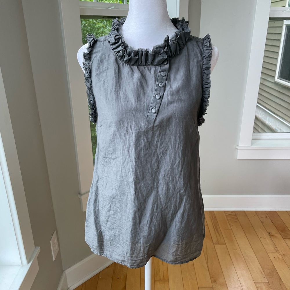 Vintage GAP Charcoal Gray Sleeveless Silk Cotton Ruffle Detail Blouse XS
